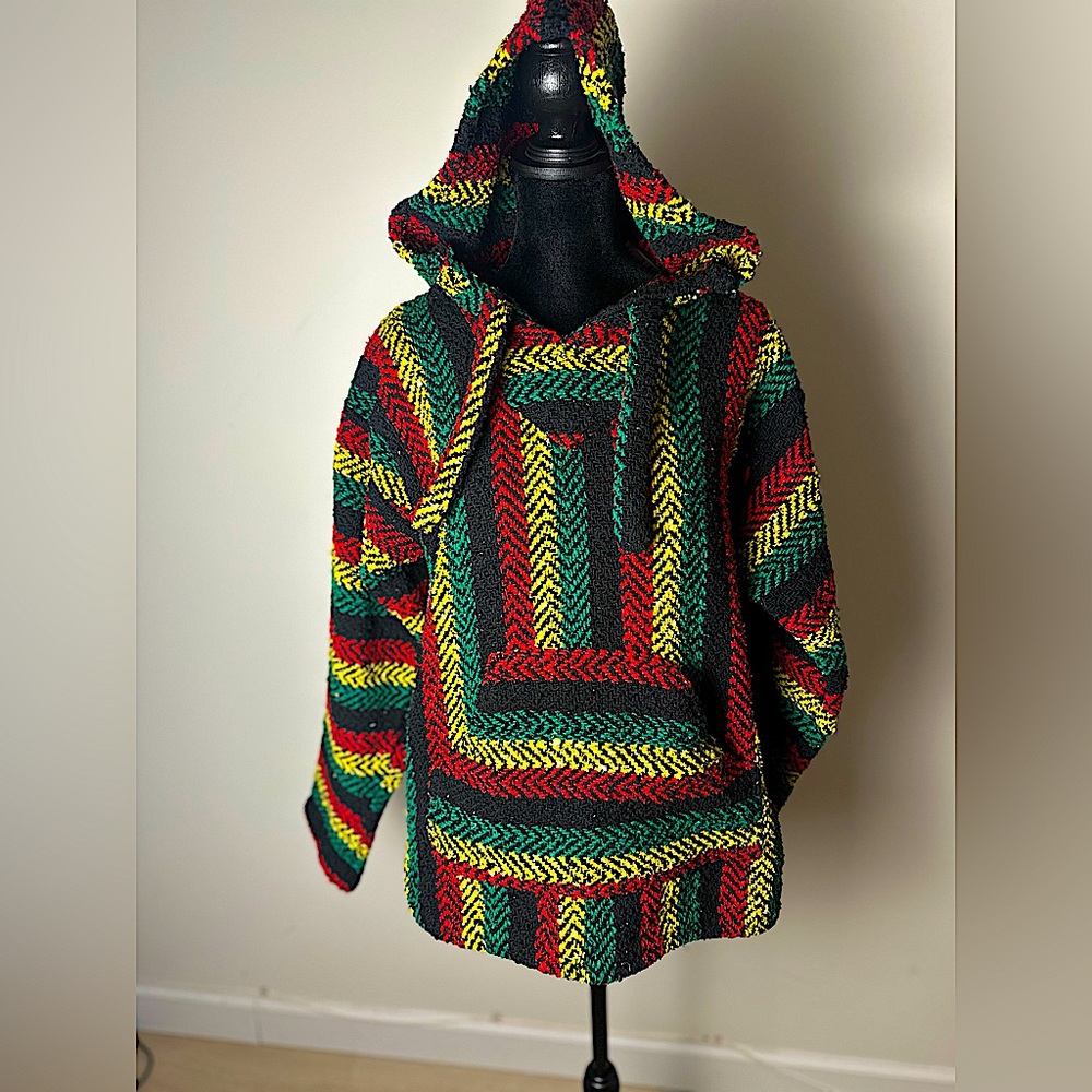 EARTH RAGZ Women’s Baja Joe Striped Woven Eco-Friendly Hoodie Rasta Size Small